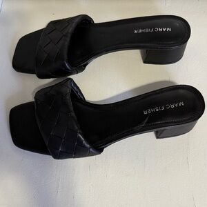 Marc Fisher Black Woven Mules